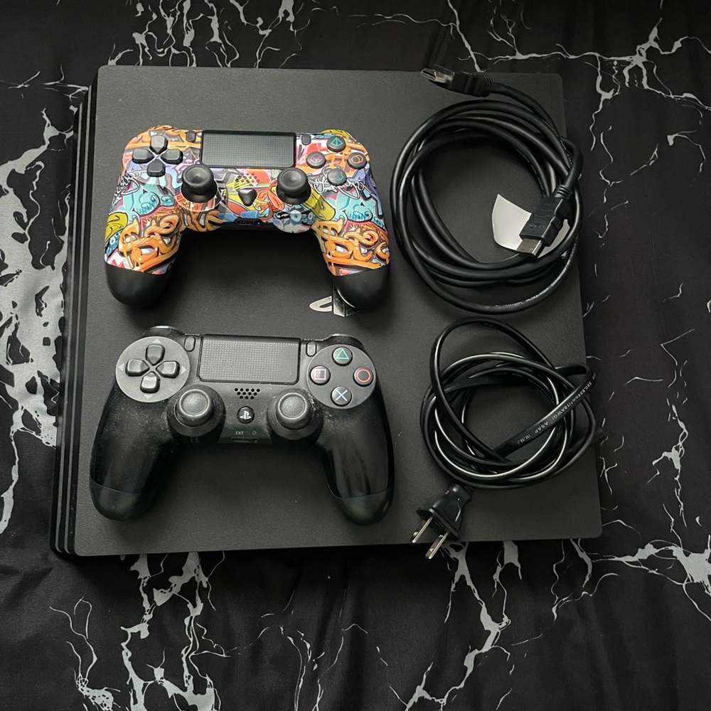 PS4 4 PlayStation 4 Pro Console with Black and Colorful Controllers